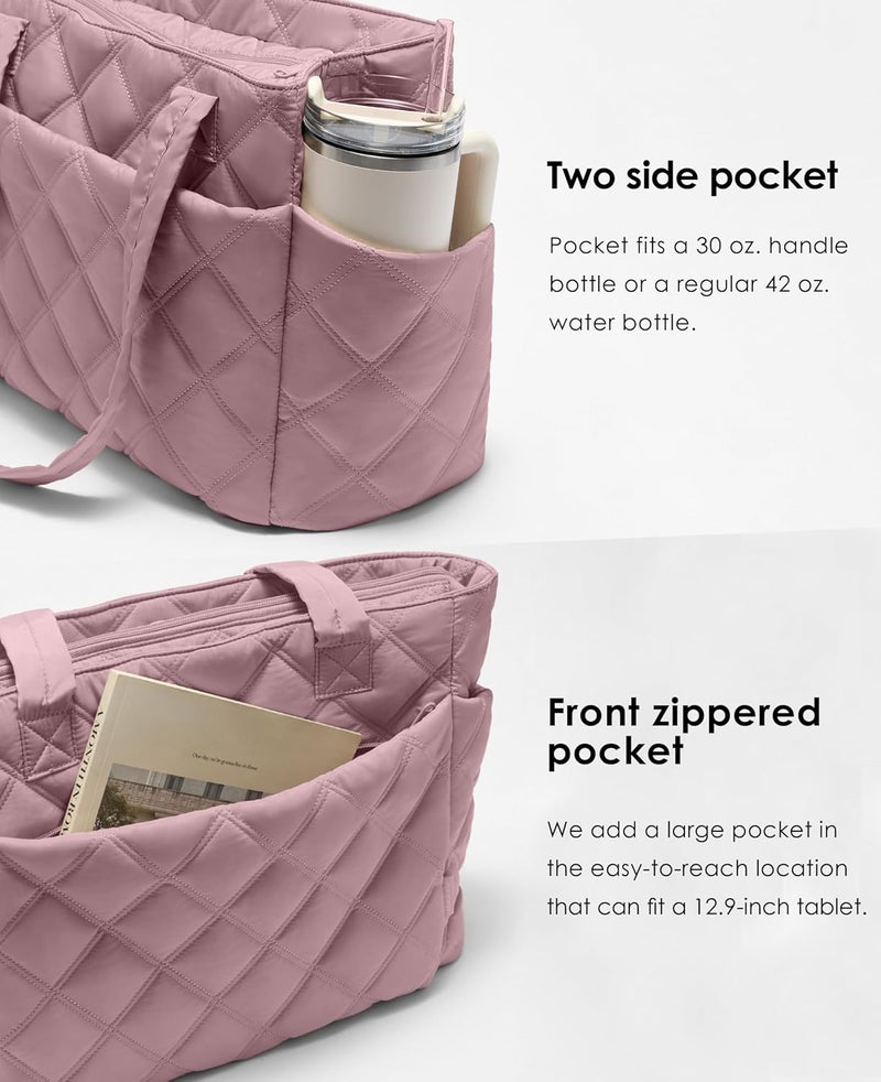 Uselike Tote Bag for Women, Lightweight Puffer Tote Work Bags with Compartments for Travel, Quilted Shoulder Bag with Zipper - Image 3
